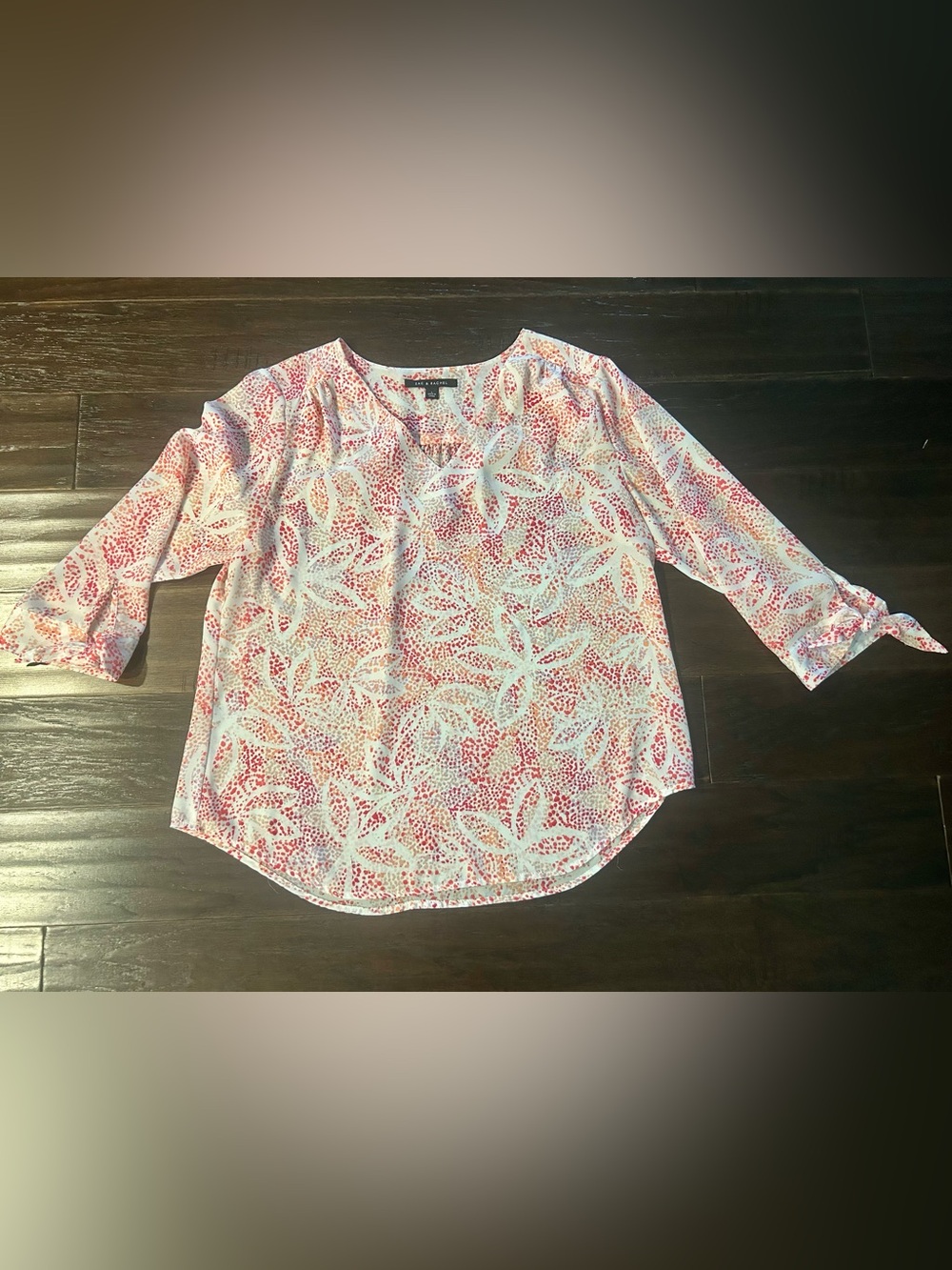 Zac & Rachel White Blouse with Pink and Coral Leaf Motif